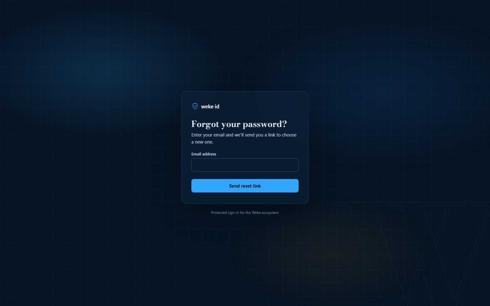 The hosted Weke ID password reset page in the shared visual identity