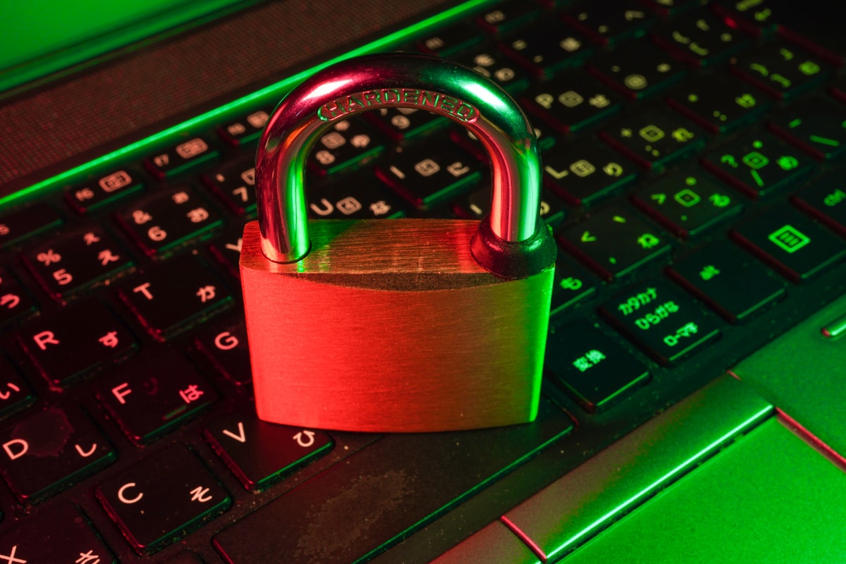 Padlock resting on a backlit keyboard